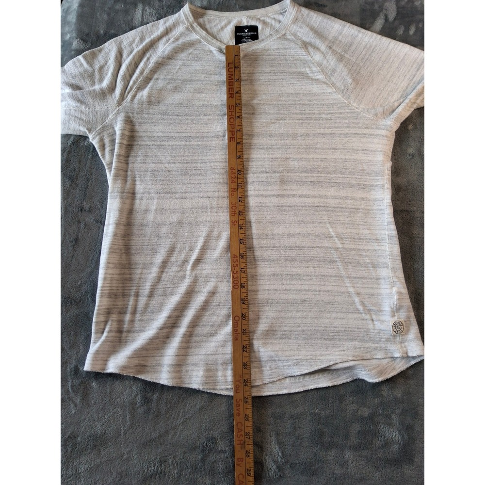 American Eagle Mens Henley Shirt Large Gray Space Dye Long Sleeve Raglan Knit - Picture 9 of 10